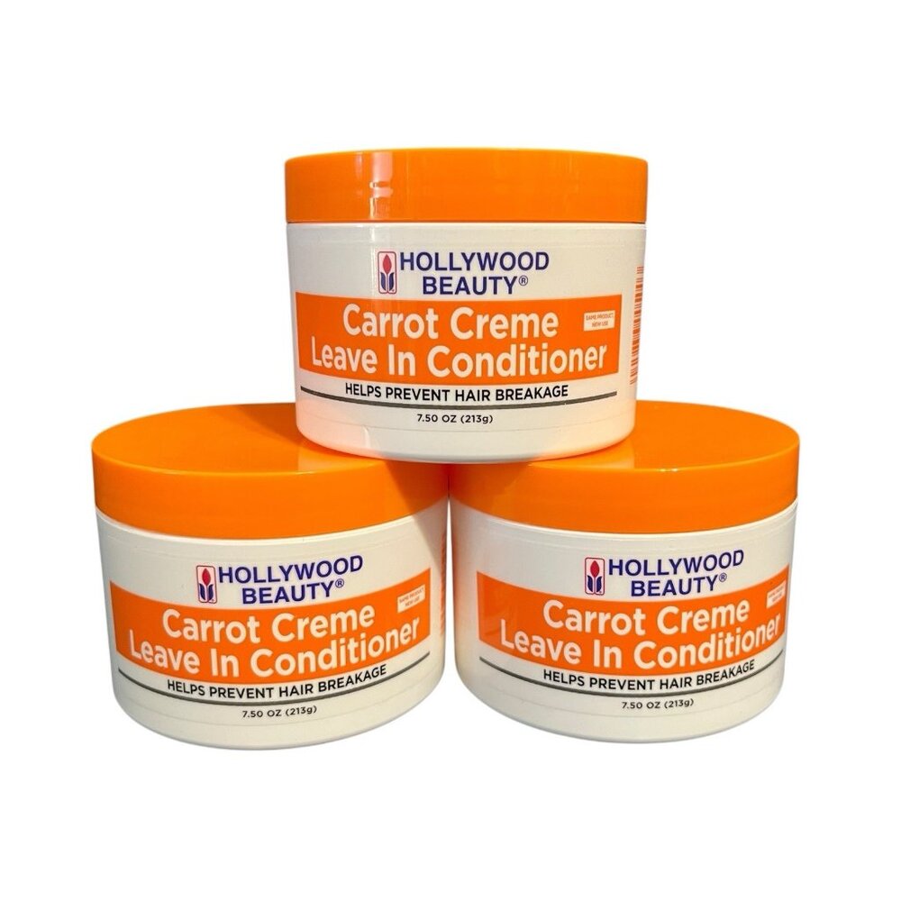 3X Hollywood Beauty Carrot Creme, Leave In Conditioner Prevent Hair Break 7.5 oz